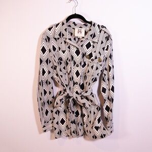 Figue Cotton Geometric Abstract Print Pattern Button Front Collared Bee Bead Top